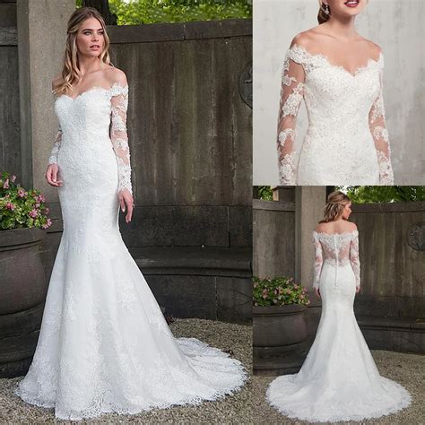 Modest Tulle Off The Shoulder Neckline Mermaid Wedding Dress With Lace Appliques Button Back
