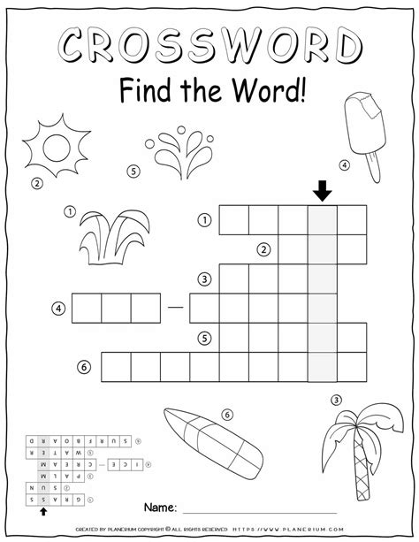 Summer Crossword Find The Word Planerium