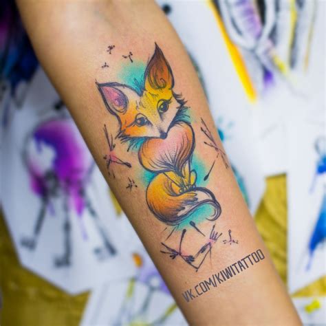 Cute Watercolor Fox Tattoo By Victoria Grigorieva Tattooimagesbiz