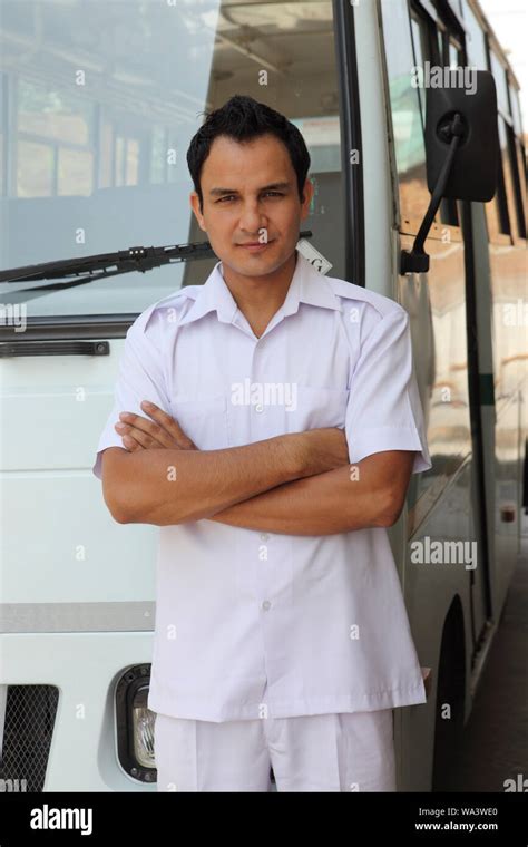 Bus Driver Standing With His Bus Stock Photo Alamy