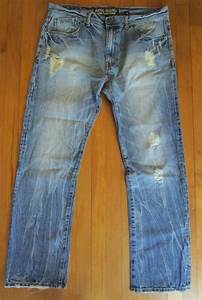 Akoo Jeans Mens Size 38 Distressed Destroyed Blue Denim Actual Measure