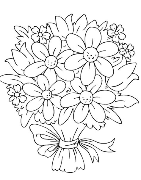 Bouquet Drawing Art Flower Coloring Sheets Printable Flower Coloring