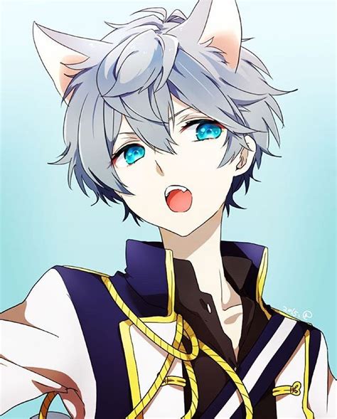 Anime Boy With Blue Hair And Cat Ears