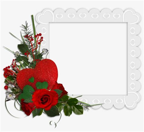 Beautiful White Transparent Frame With Hearts And Red Beautiful Rose