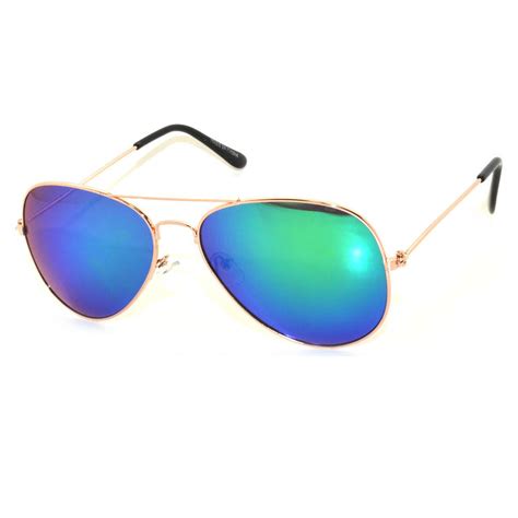 Owl ® Eyewear Aviator Sunglasses Gold Frame Mirror Blue Green Lens One Dozen Online