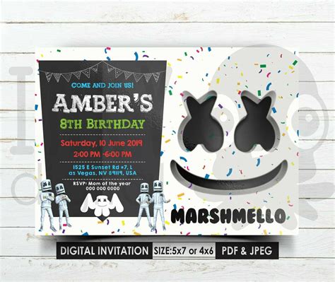 Dj Marshmello Invitations, Dj Marshmello Birthday, Dj Marshmello Party ...