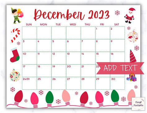 Printable December Calendar 2023 Christmas Calendar Holiday Etsy Uk