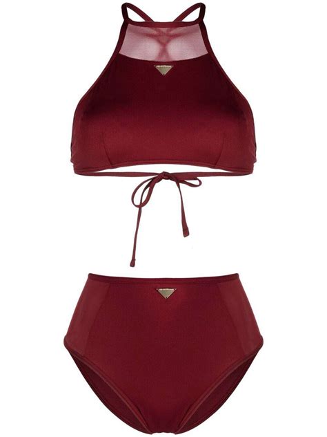 Buy Emporio Armani Logo Plaque High Waist Bikini Red At 30 Off Editorialist