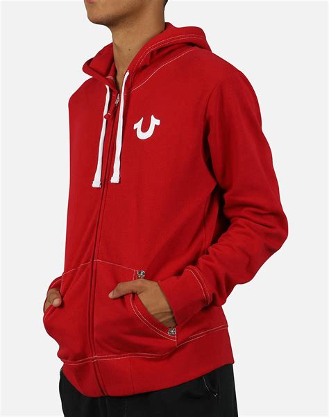 True Religion Cotton Classic Logo Zip Up Hoodie In Red For Men Lyst