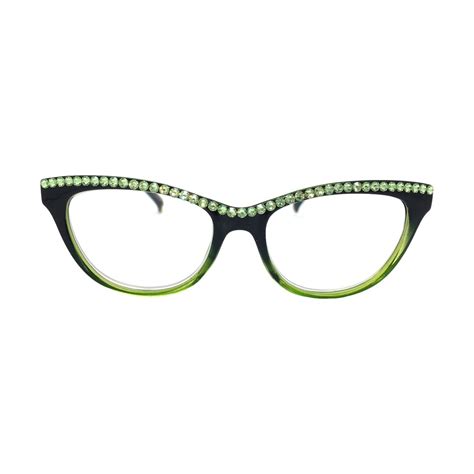 two toned green reading glasses with swarovski crystal etsy