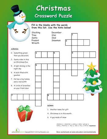 For an even simpler version, complete with word bank, click here. Christmas Crossword Puzzle | Christmas crossword ...