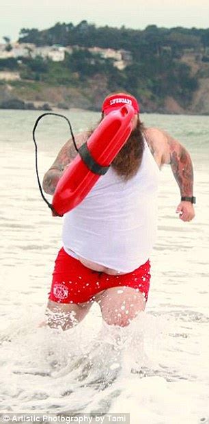 Burly Man Strips To His Swim Trunks For Sexy Dudeoir Shoot On The Beach That Sees Him Running