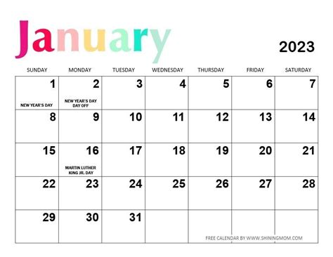 Free Printable January 2023 Calendar 15 Awesome Designs Kids