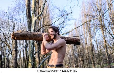Lumberjack Woodman Sexy Naked Muscular Torso Stock Photo 1213034482