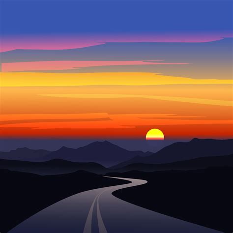 Sunset Landscape With Empy Road In Desert With Mountains 5732470 Vector