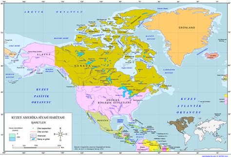 Kuzey Amerika Haritası Fiziki And Siyasi Kuzey Amerika Kıtasında Olan Ülkeler Akarsular