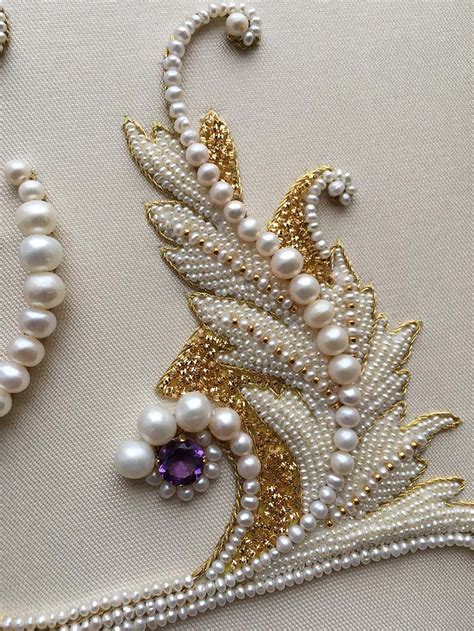 Detail Of Ornate Letter Pearl Embroidery Done By Larissa Borodich