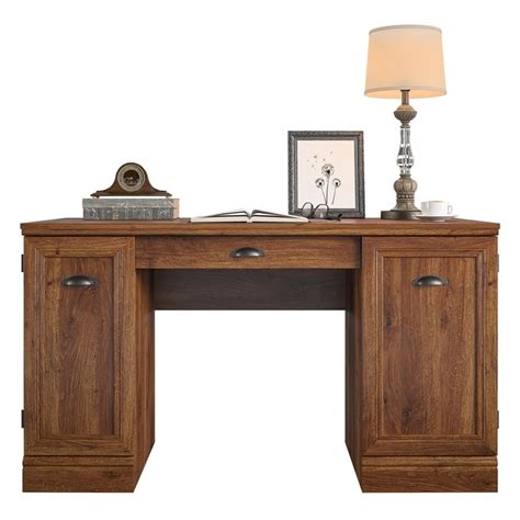 Ameriwood Home Delaney Double Pedestal Desk In Cherry Oak Homesquare