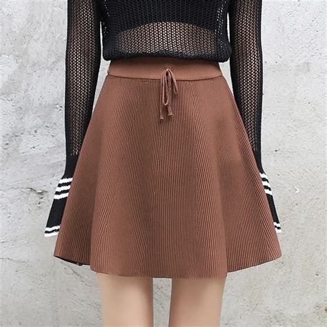 Yichaoyiliang New Spring Knitting Mini Skirt Black Khaki A Line