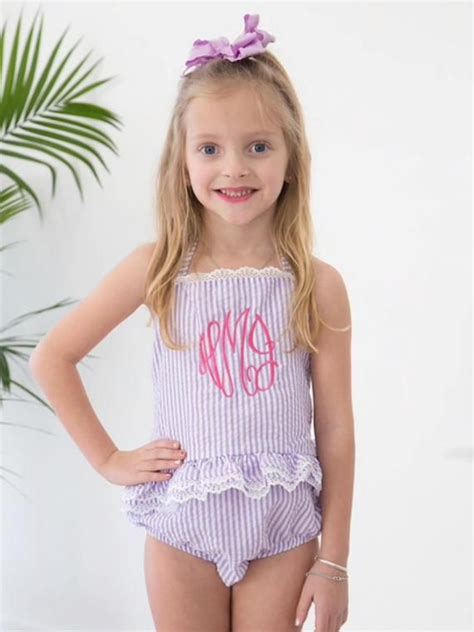 Girls Monogram Swimsuit Monogram Seersucker Swimsuit Monogram Bathing