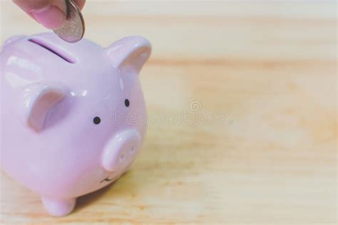 Hand Of Male Or Female Putting Coins In Piggy Bank Concept Saving