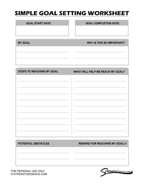 Goals Printable Worksheets