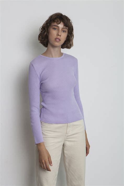 Womens Lilac Long Sleeve Shirt Knit Ribbed Top Etsy
