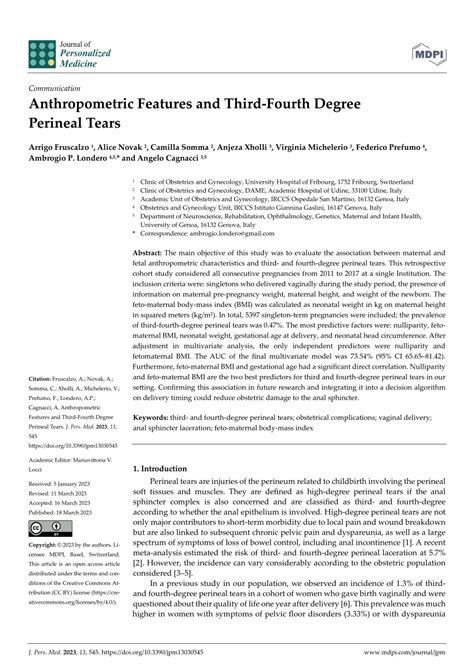 Pdf Anthropometric Features And Third Fourth Degree Perineal Tears