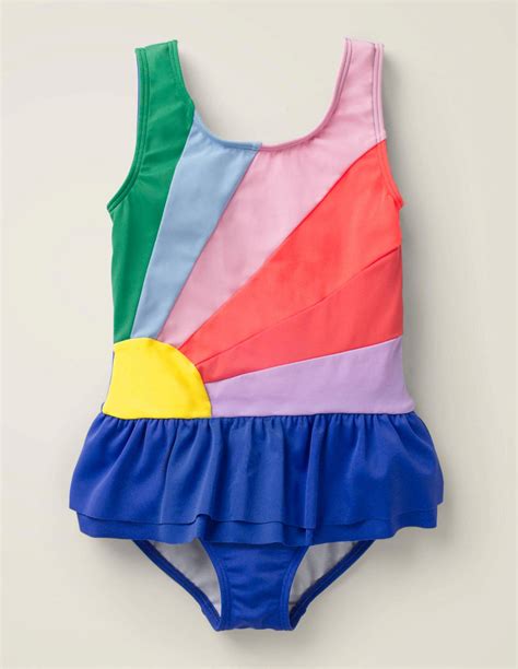 boden novelty appliqué swimsuit in cornflower blue rainbow endource