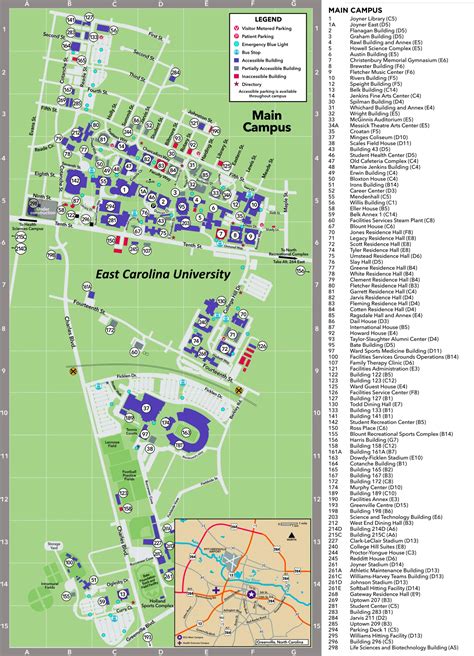 East Carolina University Campus Map Map