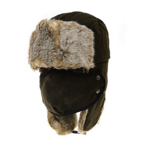 Withmoons Wool Russian Hat Winter Trapper Cap Faux Fur Sl7883 Green