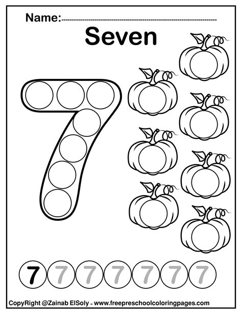 Number 7 Seven Do A Dot Marker Activity Activity Pumpkins Fall Autumn