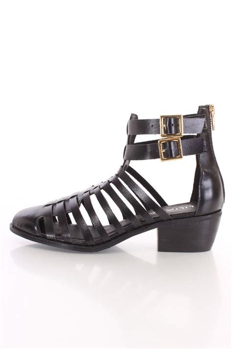 Black Strappy Closed Toe Sandals Faux Leather
