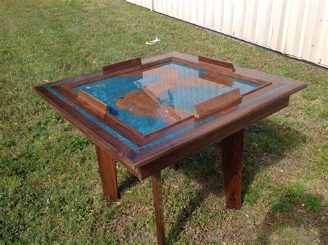 Solid Walnut Domino Table With Azul Copper Patina Etsy Domino Table