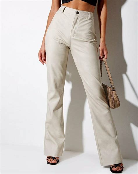 Motel Rocks Zoven Flare Trousers In Matte Pu Stone Pants For Women