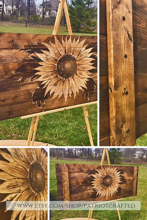 Sunflower Art Wood Wall Art Rustic Wood Decor Rustic Wood Art