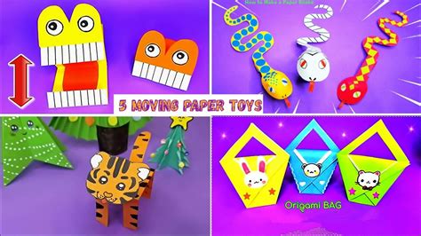 5 Moving Paper Toys Easy Paper Crafts Ideas Youtube
