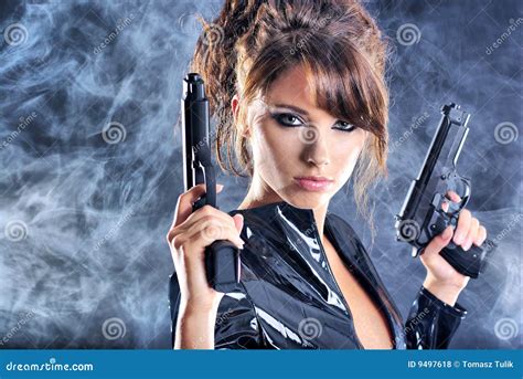 Beautiful Girl Holding Gun Stock Photo Image Of Actress 9497618