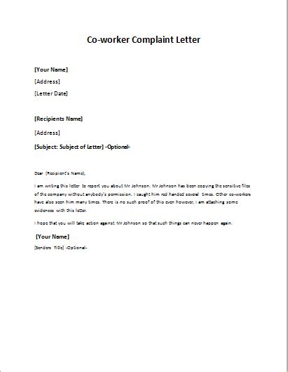 How to write a complaint letter. Co-Worker Complaint Letter Sample | writeletter2.com