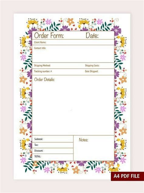 Printable Free Craft Order Form Template
