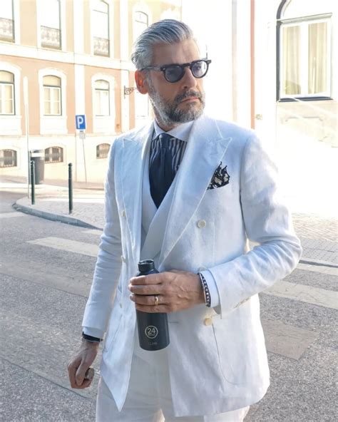 Classy White Suit With Blue Striped Shirt Hockerty