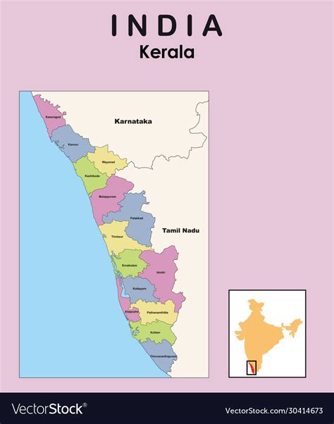 Kerala Map Colourful District Map Royalty Free Vector Image