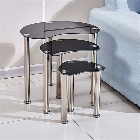 Buy Ansleyandhosho Glass Nested Tables Of 3 Black Oval Nesting Tables For