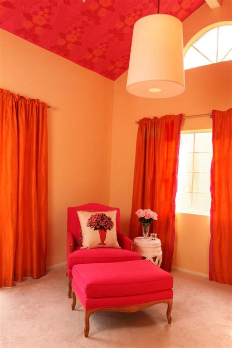 Pink paint colors are lively and full of fun. Bright Transitional Sitting Area Features Hot Pink Chair ...