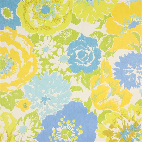 Free Download 1970s Retro Vintage Wallpaper Blue Yellow Flowers