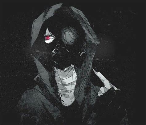 Monochrome Anime Boy With A Gas Mask And Red Eyes Evil Anime Dark