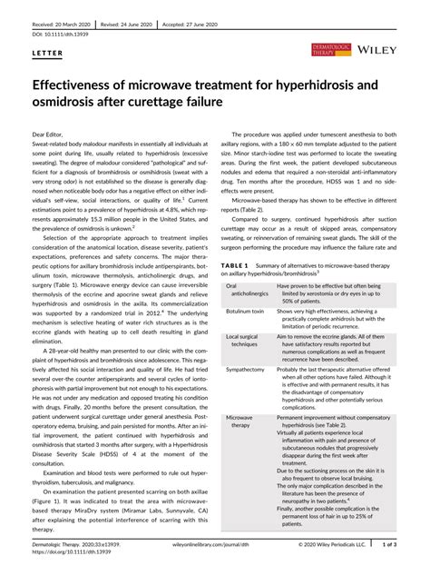 Effectiveness Of Microwave Treatment For Hyperhidrosis And Osmidrosis