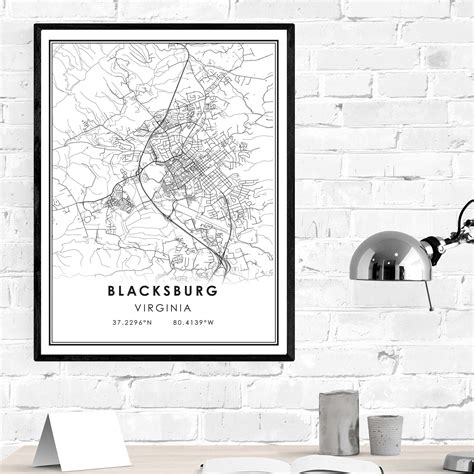 Blacksburg Map Print Poster Canvas Blacksburg Street Map Etsy