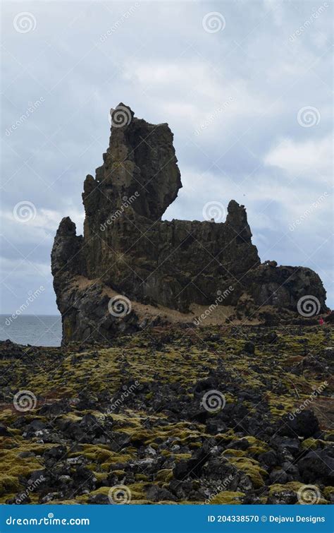 Moss Covered Londrangar Rock Formation In Iceland Stock Photo Image