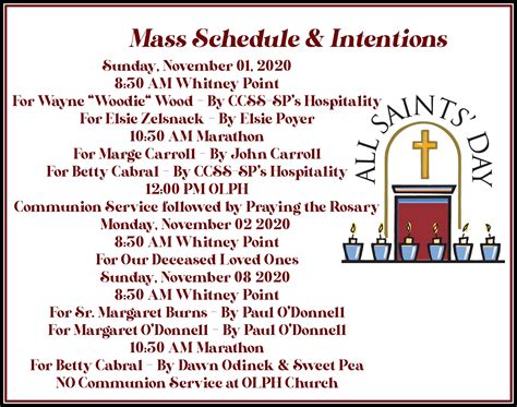 Mass Schedule And Intentions November 1 2020 Catholic Community Of St